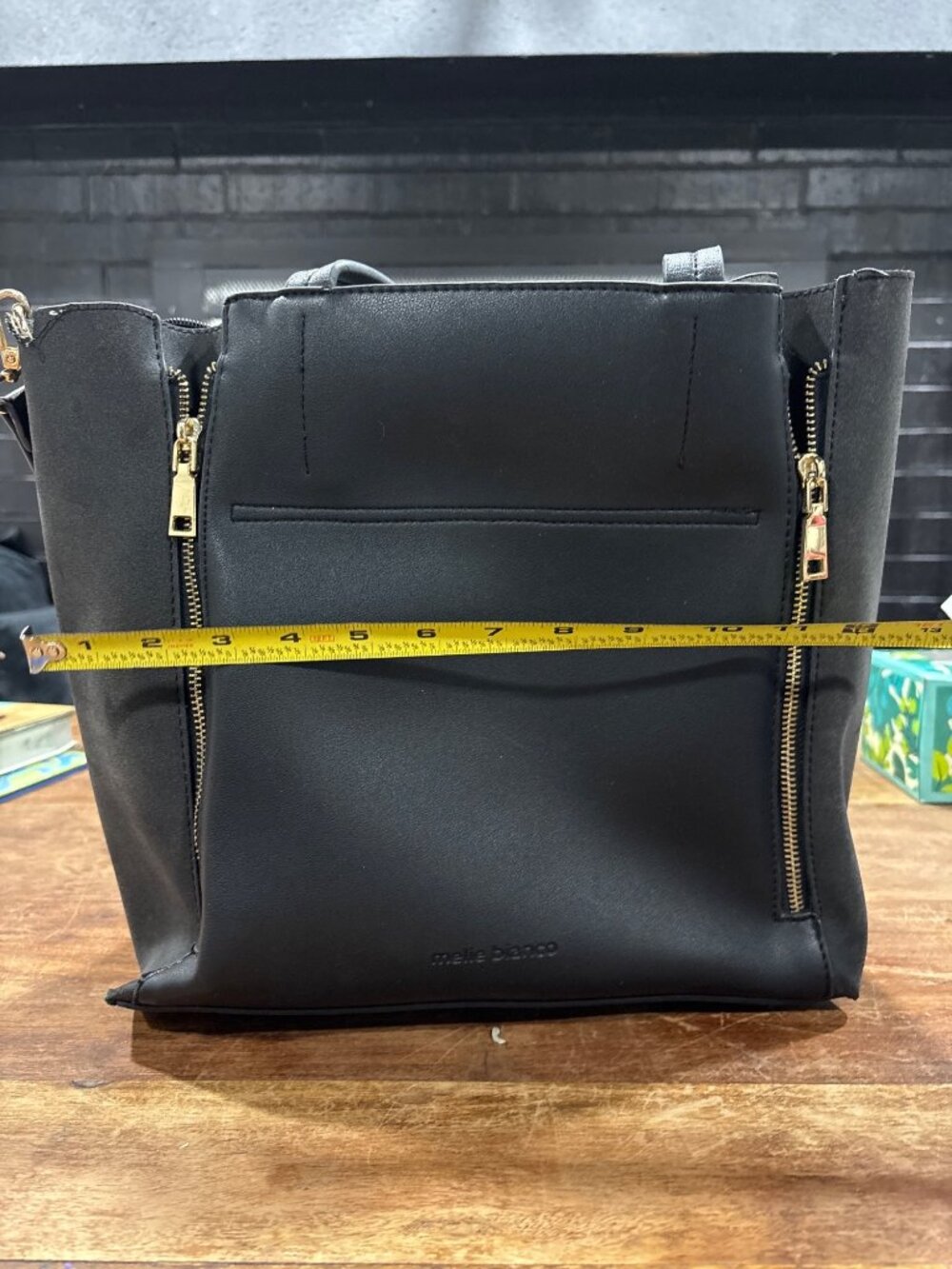 Melie Bianco Black Faux Leather Tote Bag With Gold Zippers & Shoulder Strap READ - Picture 9 of 9